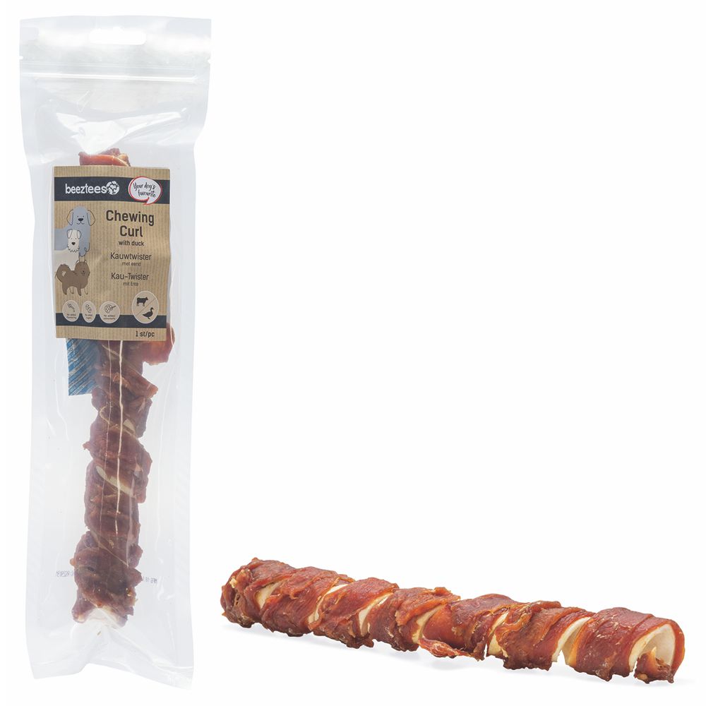 Beeztees Rinderhaut Kau-Twister - Ente - 25 cm - Hundesnack Kausnack Leckerli