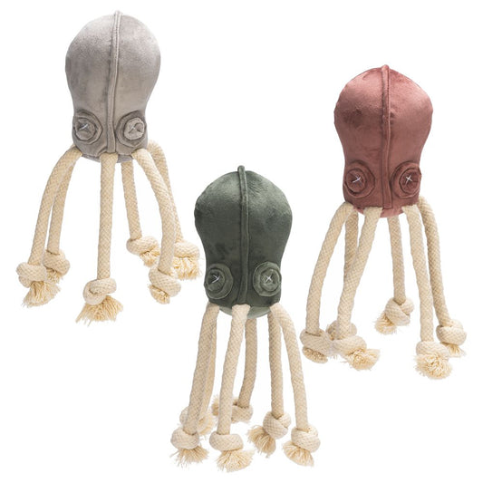 Designed by Lotte Oktopus AISHA - 28 cm - Samt-Hundespielzeug - Kuscheltier Seil