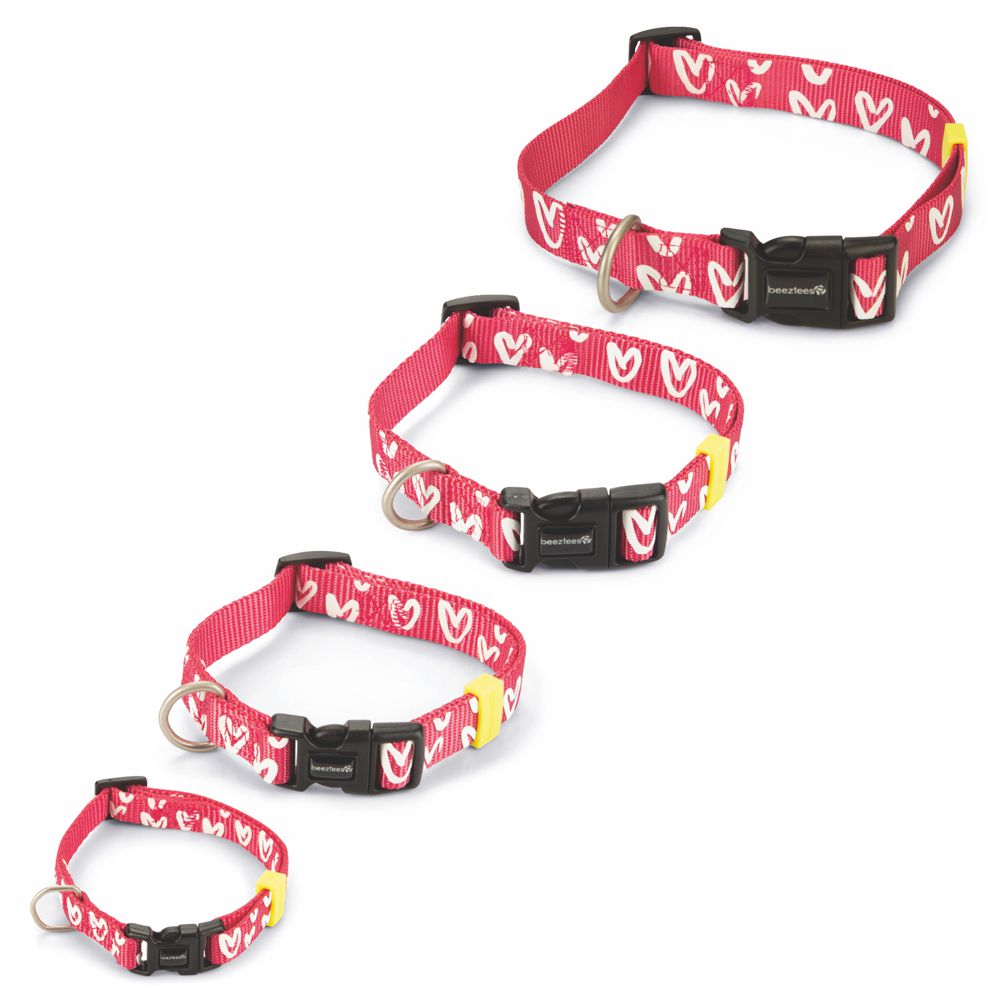 Beeztees Halsband HEART - XS/S/M/L - pink Herz Nylon Hundehalsband Nylonhalsband