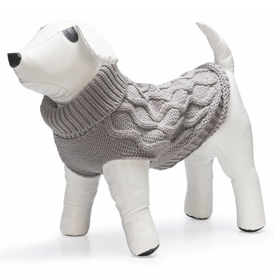 Beeztees Hundepullover MARIE - grau Strickmuster Hundejacke Hundemantel Sweater