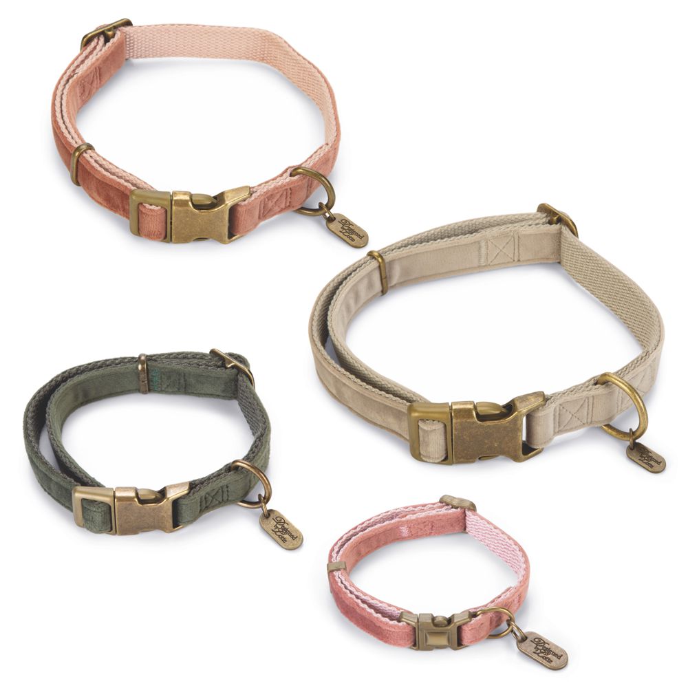 Designed by Lotte Halsband VELURA - XS/S/M/L - grau/grün/rosa - Hundehalsband