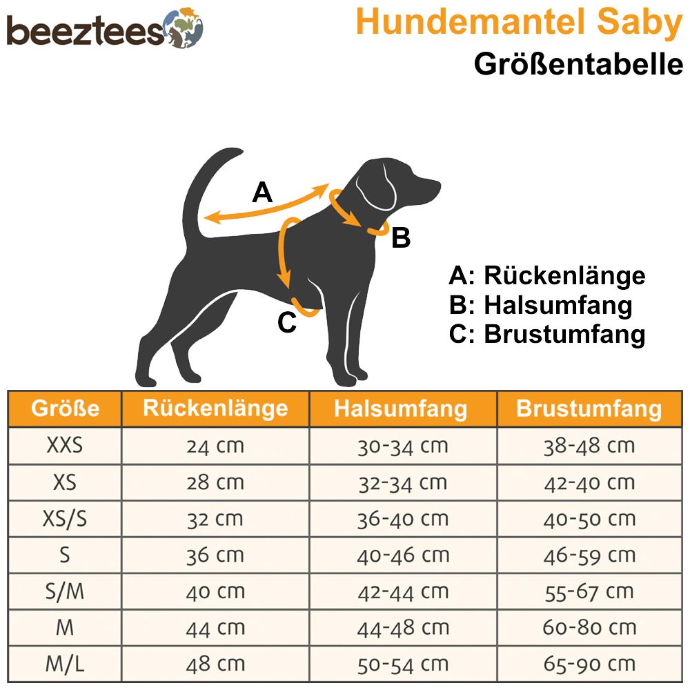 Beeztees Hundemantel SABY - schwarz/hellblau - Hundejacke Hundepullover Regenmantel