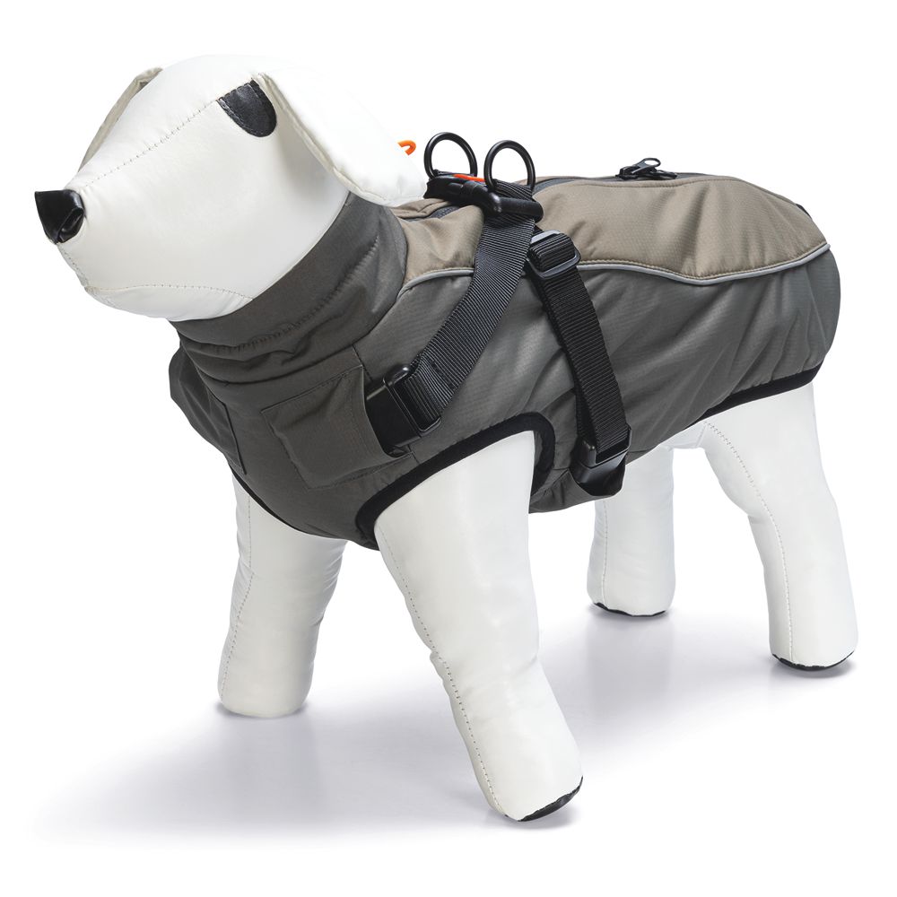 Beeztees Hundemantel MILO - grau - mit Geschirr - Hundejacke Regenmantel