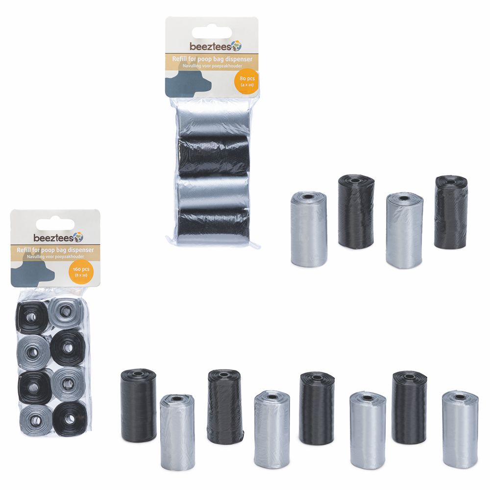 Beeztees Kotbeutel Poop Bags - schwarz/grau - Hunde Kottüten Nachfüllrollen für Spender