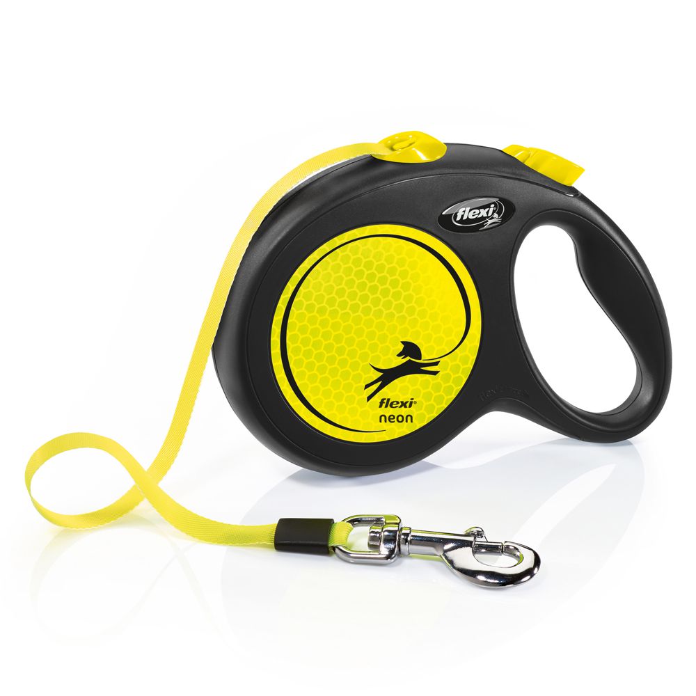 flexi NEON - L - Gurt-Leine - 5 Meter - gelb - Hundeleine Roll-Leine Flexileine