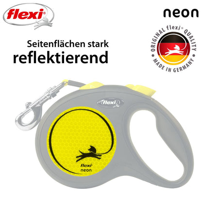 flexi NEON - L - Gurt-Leine - 5 Meter - gelb - Hundeleine Roll-Leine Flexileine