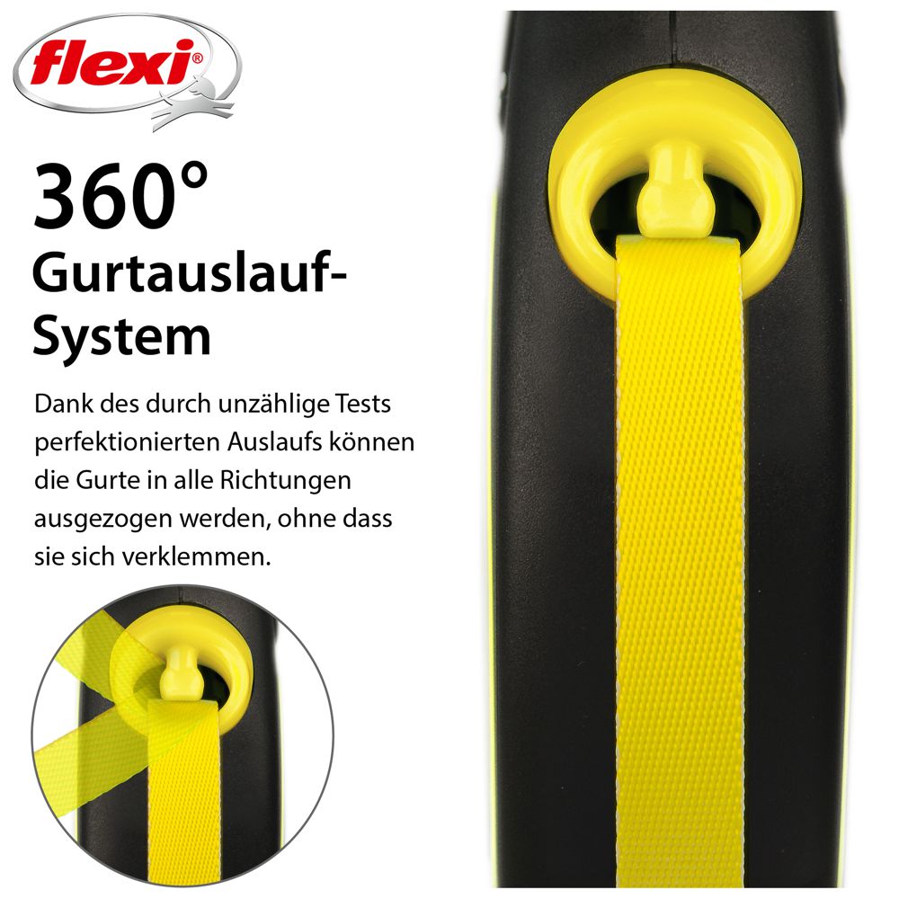 flexi NEON - L - Gurt-Leine - 5 Meter - gelb - Hundeleine Roll-Leine Flexileine