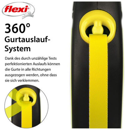flexi NEON - L - Gurt-Leine - 5 Meter - gelb - Hundeleine Roll-Leine Flexileine