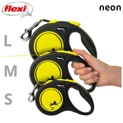 flexi NEON - L - Gurt-Leine - 5 Meter - gelb - Hundeleine Roll-Leine Flexileine