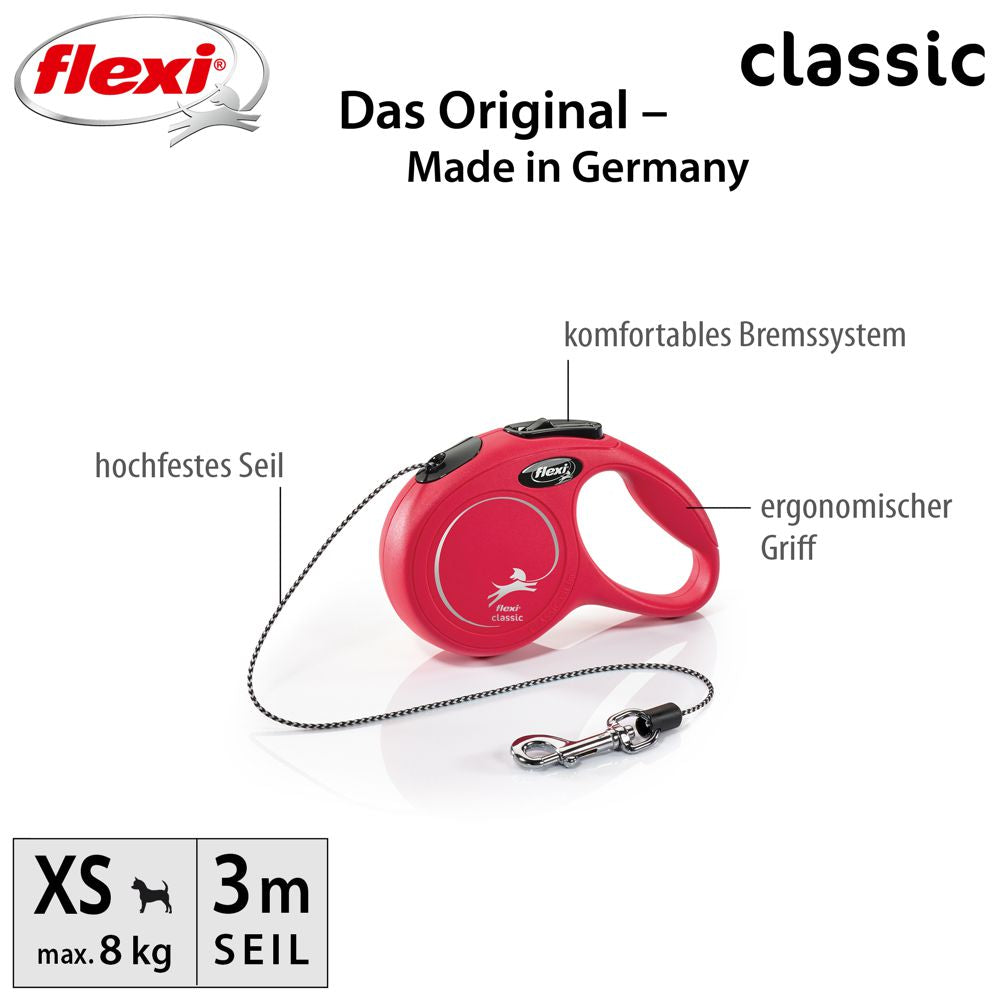 flexi CLASSIC - XS - Seil-Leine - 3 Meter - Hundeleine Roll-Leine Flexileine