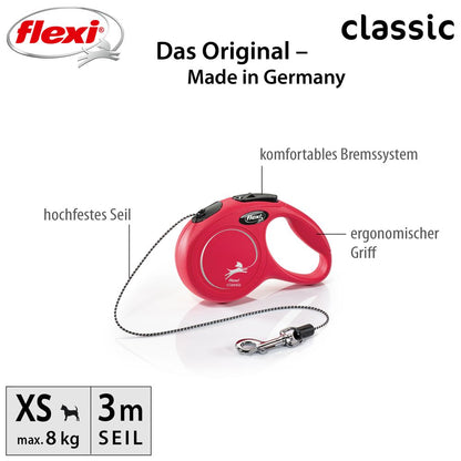 flexi CLASSIC - XS - Seil-Leine - 3 Meter - Hundeleine Roll-Leine Flexileine