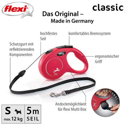 flexi CLASSIC - S - Seil-Leine - 5 Meter - Hundeleine Roll-Leine Flexileine