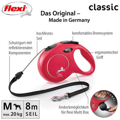 flexi CLASSIC - M - Seil-Leine - 8 Meter - Hundeleine Roll-Leine Flexileine