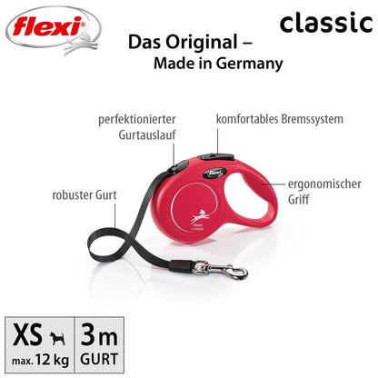 flexi CLASSIC - XS - Gurt-Leine - 3 Meter - Hundeleine Roll-Leine Flexileine