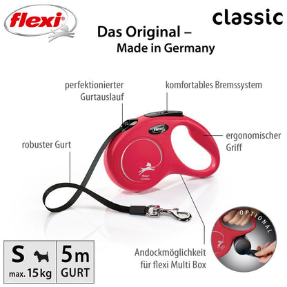 flexi CLASSIC - S - Gurt-Leine - 5 Meter - Hundeleine Roll-Leine Flexileine