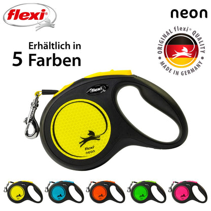 flexi NEON - M - Gurt-Leine - 5 Meter - Hundeleine Roll-Leine Flexileine
