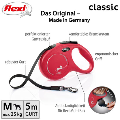 flexi CLASSIC - M - Gurt-Leine - 5 Meter - Hundeleine Roll-Leine Flexileine