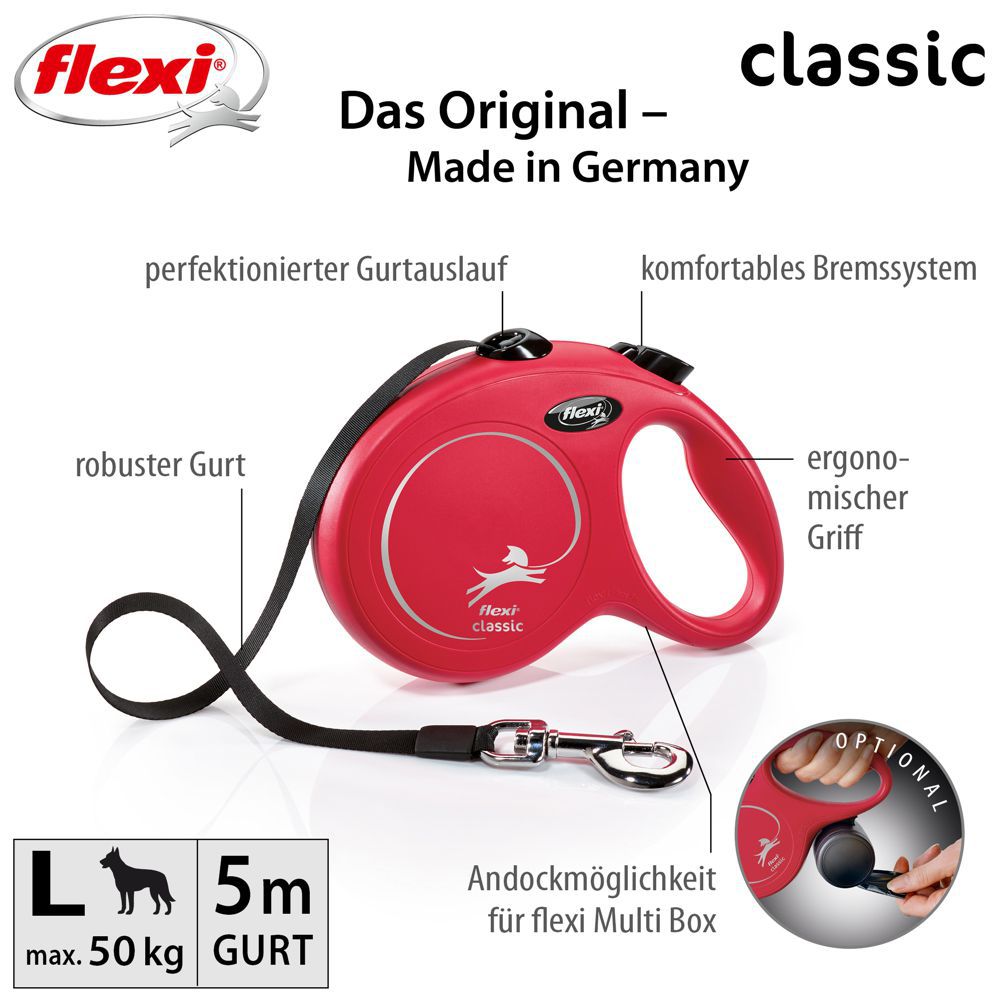 flexi CLASSIC - L - Gurt-Leine - 5 Meter - Hundeleine Roll-Leine Flexileine