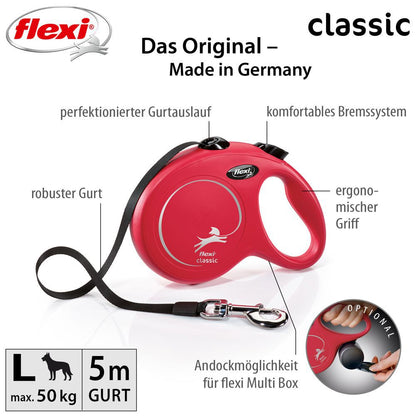 flexi CLASSIC - L - Gurt-Leine - 5 Meter - Hundeleine Roll-Leine Flexileine