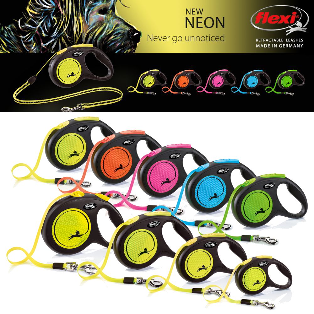 flexi NEW NEON XS/S/M/L - 3/5 m Seil/Gurt-Leine - Hundeleine Automatikleine