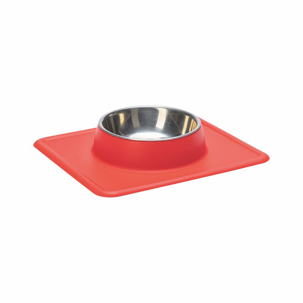 Edelstahl Futternapf DEX mit Silikon Napfunterlage - 1er / rot