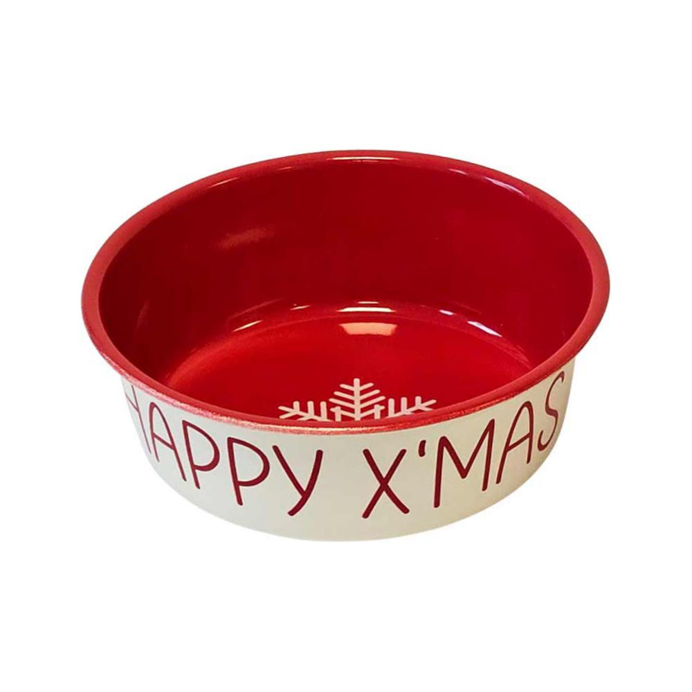 Nobby Edelstahl-Napf HAPPY XMAS - Größe S - beige/rot