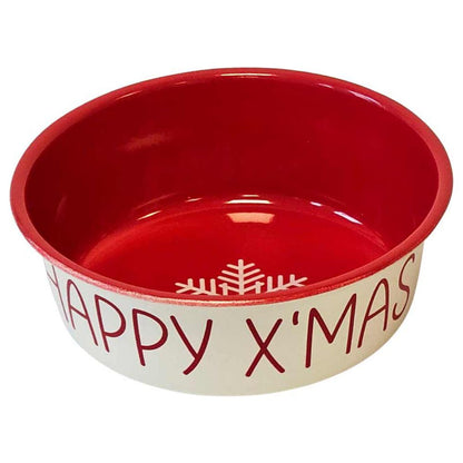 Nobby Edelstahl-Napf HAPPY XMAS - Größe M - beige/rot