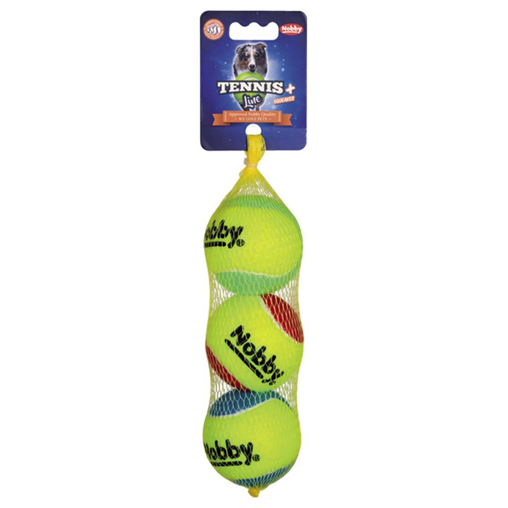 Nobby Tennisball - bunt - Größe M - 3er - mit Squeaker