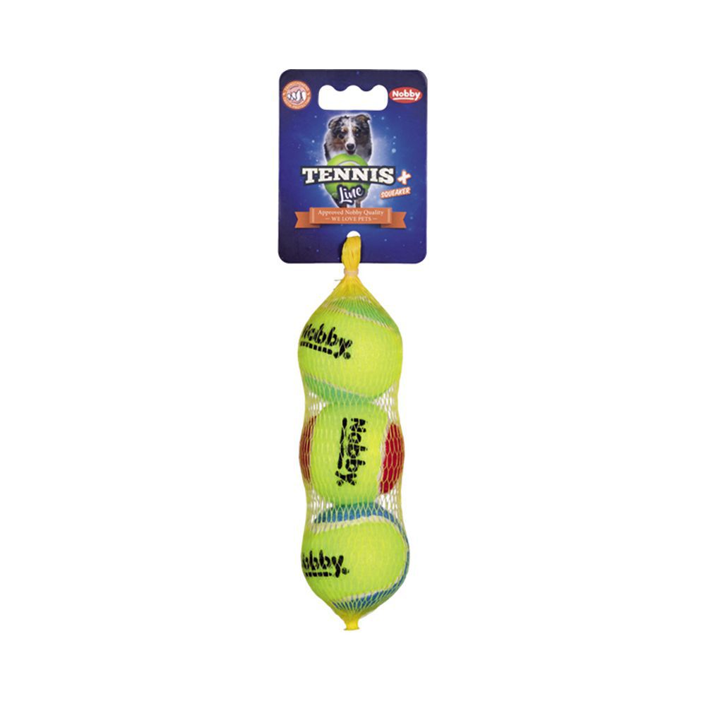 Nobby Tennisball - bunt - Größe S - 3er - mit Squeaker