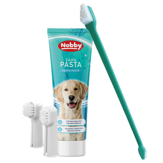 Nobby Zahnbürsten-Set mit Zahnpasta - Minzduft - entfernt Zahnbelag - für Hunde