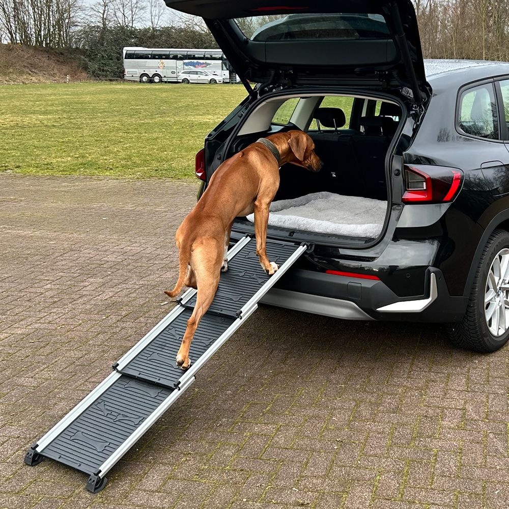 Nobby Aluminium Teleskop-Rampe - bis 90 kg - 158x42 cm - Hunderampe Hundetreppe