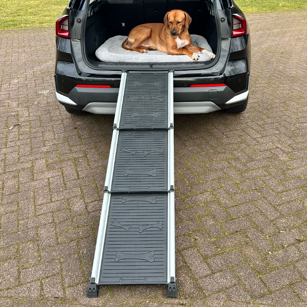 Nobby Aluminium Teleskop-Rampe - bis 90 kg - 158x42 cm - Hunderampe Hundetreppe
