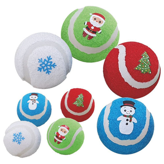 Nobby XMAS Tennisball - S/M - blau grün rot weiß - Apportierspiel Ball für Hund