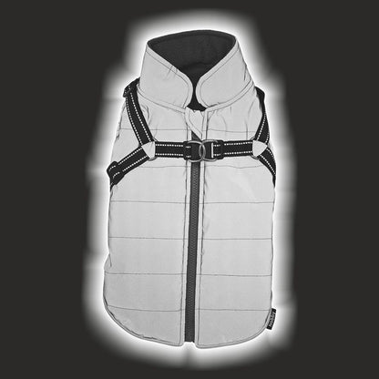 Nobby Hundemantel FULL REFLECT 2 in 1 - silbergrau - mit Geschirr Regenmantel